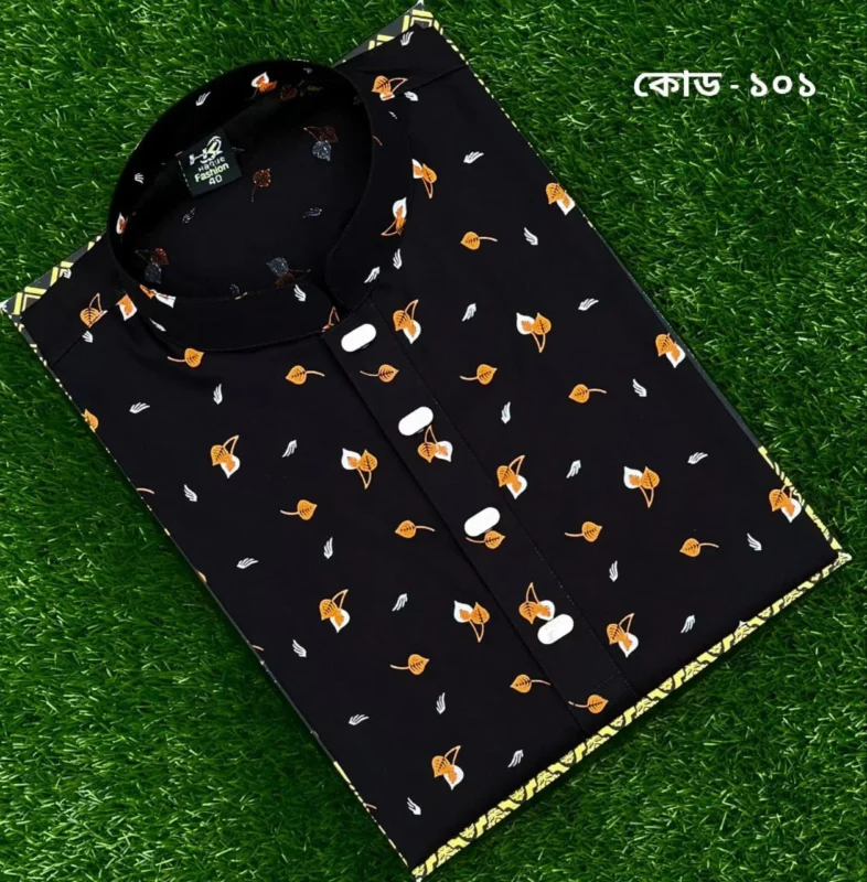 পানপাতা কালো হলুদ কালার পাঞ্জাবি