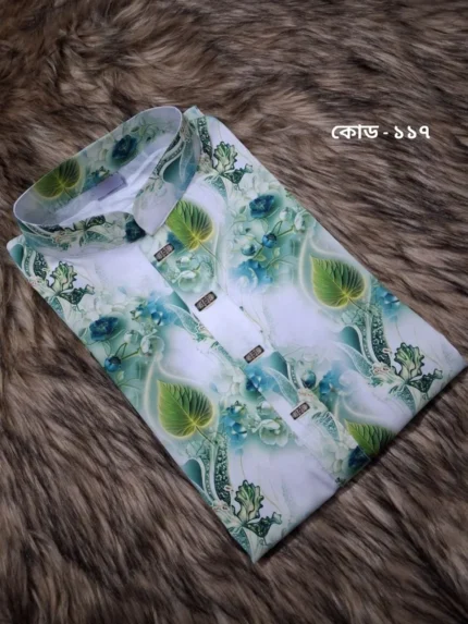 সাদার মধ্যে সবুজ কালার পাঞ্জাবি – কোড ১১৭